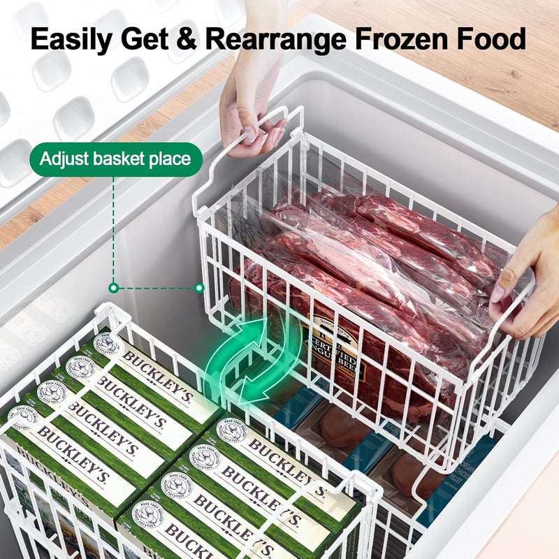 MSERCUOR Freezer Organizer Bins, 2 Pack Stackable Deep Chest Freezer Organizer Bins, Foldable Baskets with Handles, White Storage Container Baskets for 5/ 7 Cu.FT Sort Frezen Meats - Image 4